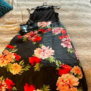 S.L. Fashions Black floral ball gown